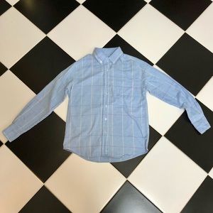 Vintage 80s 90s Plaid Button Down Shirt Light Blue Striped Excellent Quality szS